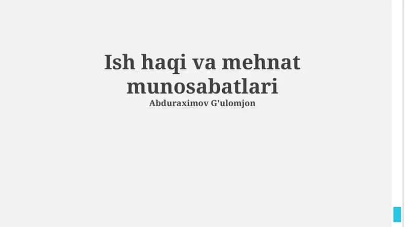 Mehlika Huquq va Mehnat Munosabatlariga Kirish