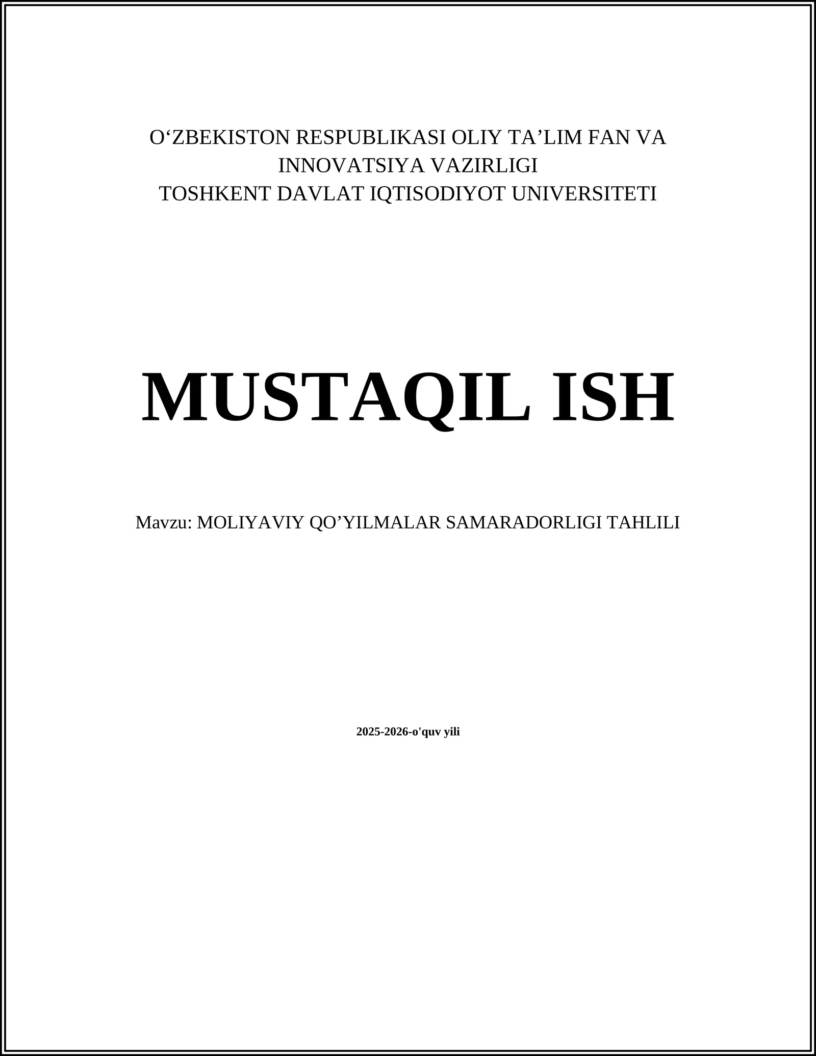 Moliyaviy Qo'yilmalar Samaradorligi Tahlili