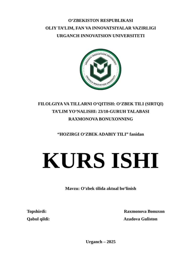 O‘ZBEK TILIDA AKTUAL BO‘LINISH