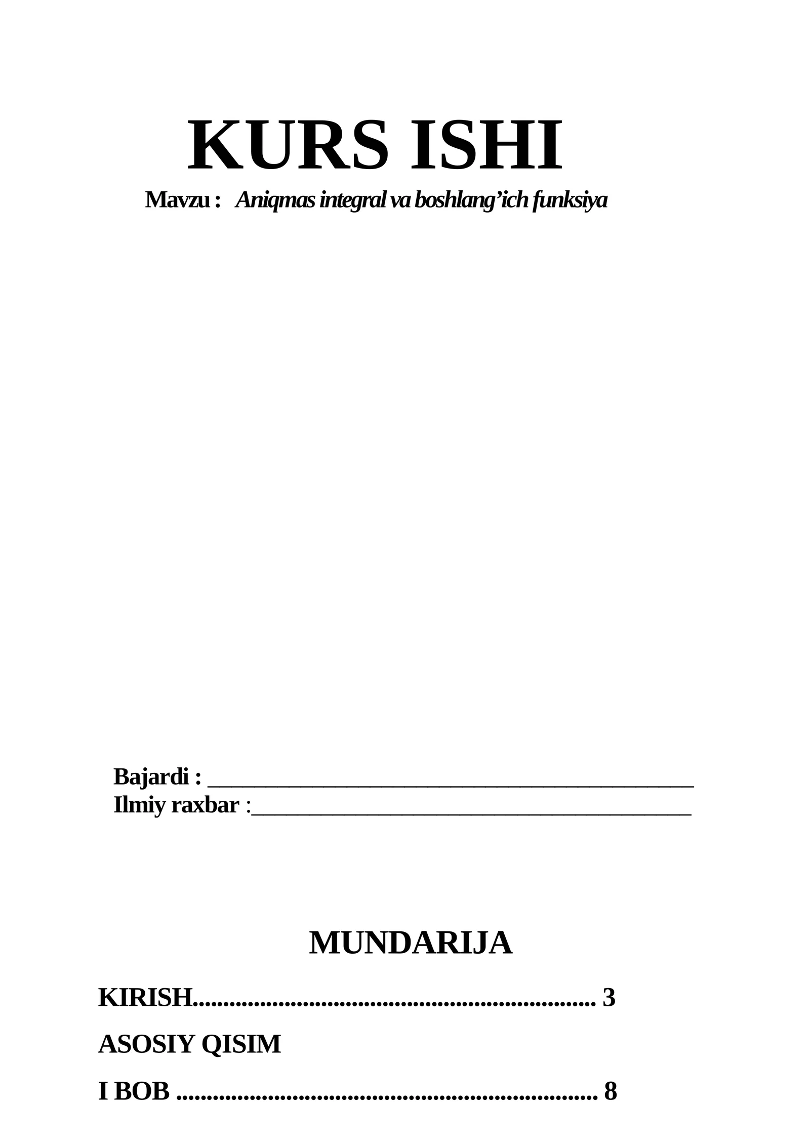 Aniqmas integral va boshlang’ich funksiya