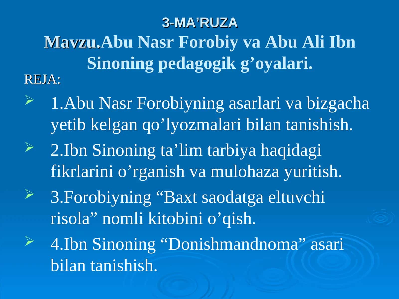 3-MA’RUZA Abu Nasr Forobiy va Abu Ali Ibn Sinoning pedagogik g’oyalari