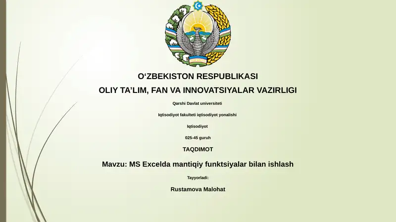 MS Excelda mantiqiy funktsiyalar bilan ishlash