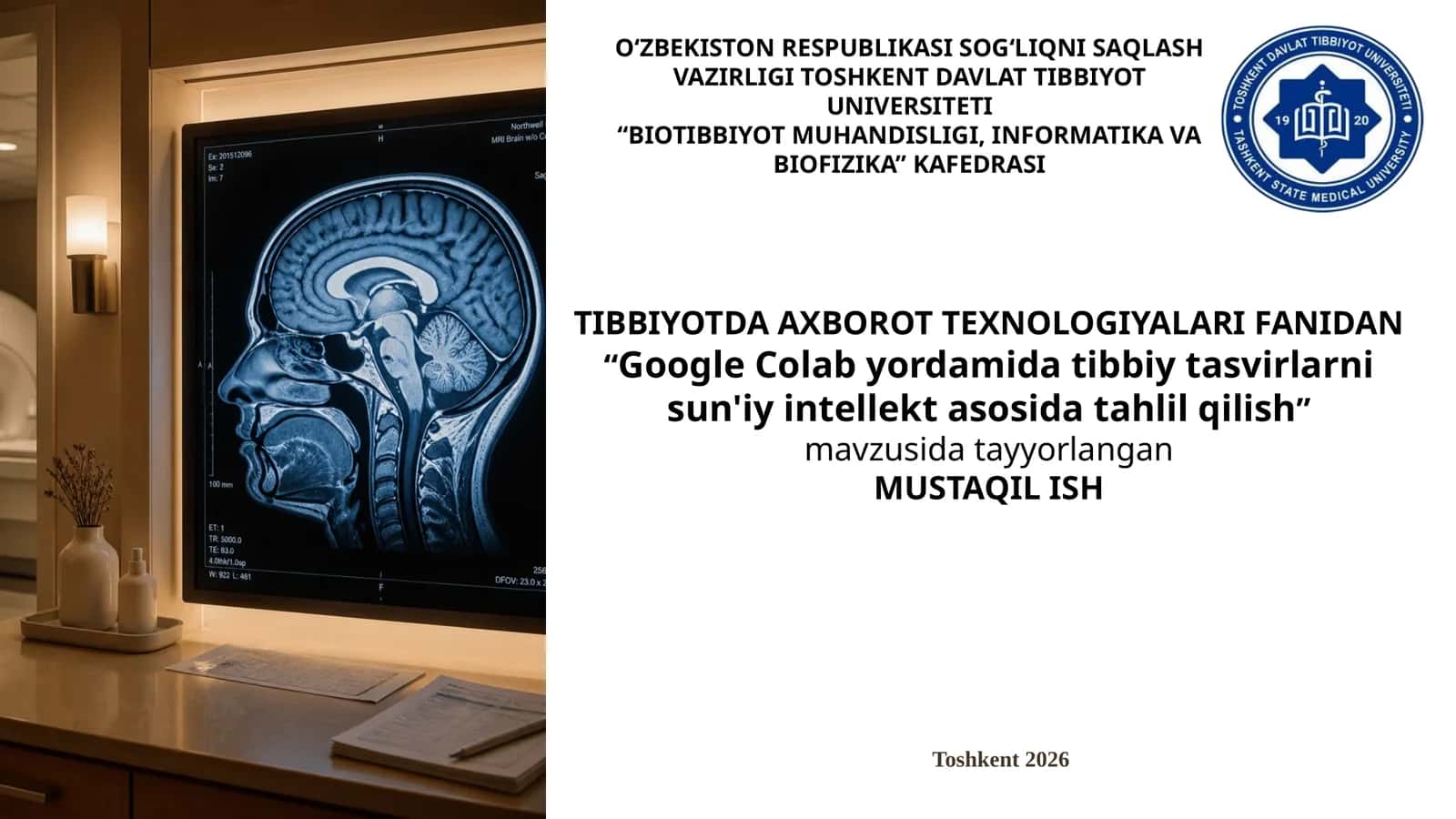 GoogleColab yordamida Tibbiy tasvirlarni sun'iy intellekt asosida tahlil qilish