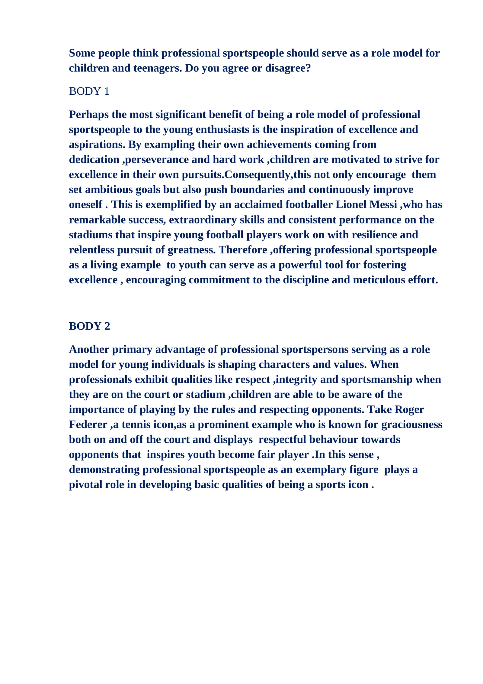 Professional sportspeople as role models for children