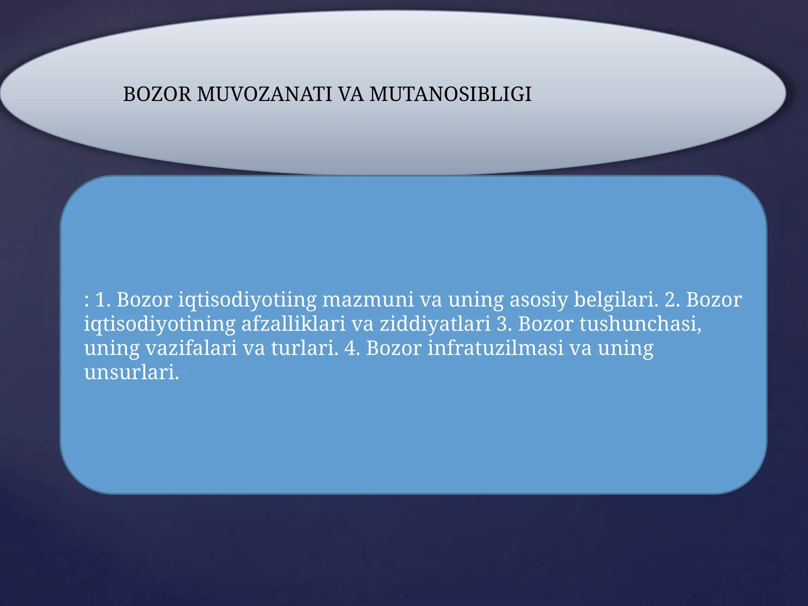 BOZOR MUVOZANATI VA MUTANOSIBLIGI