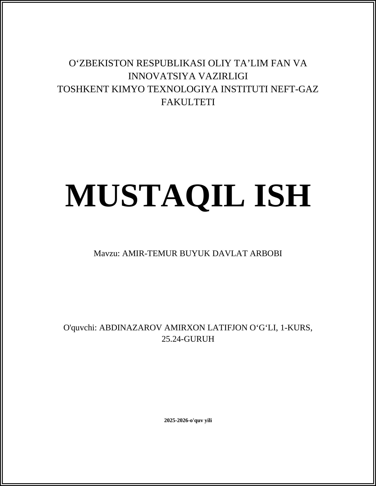 AMIR-TEMUR BUYUK DAVLAT ARBOBI