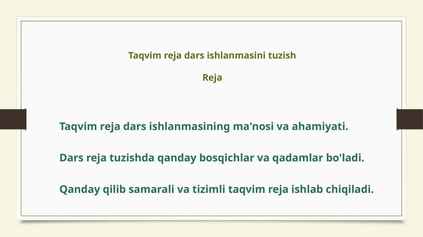 TaqvimrejadarsishlanmasinituzishReja