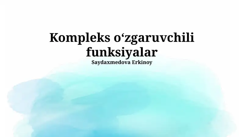 Kompleks oʻzgaruvchili funksiyalar