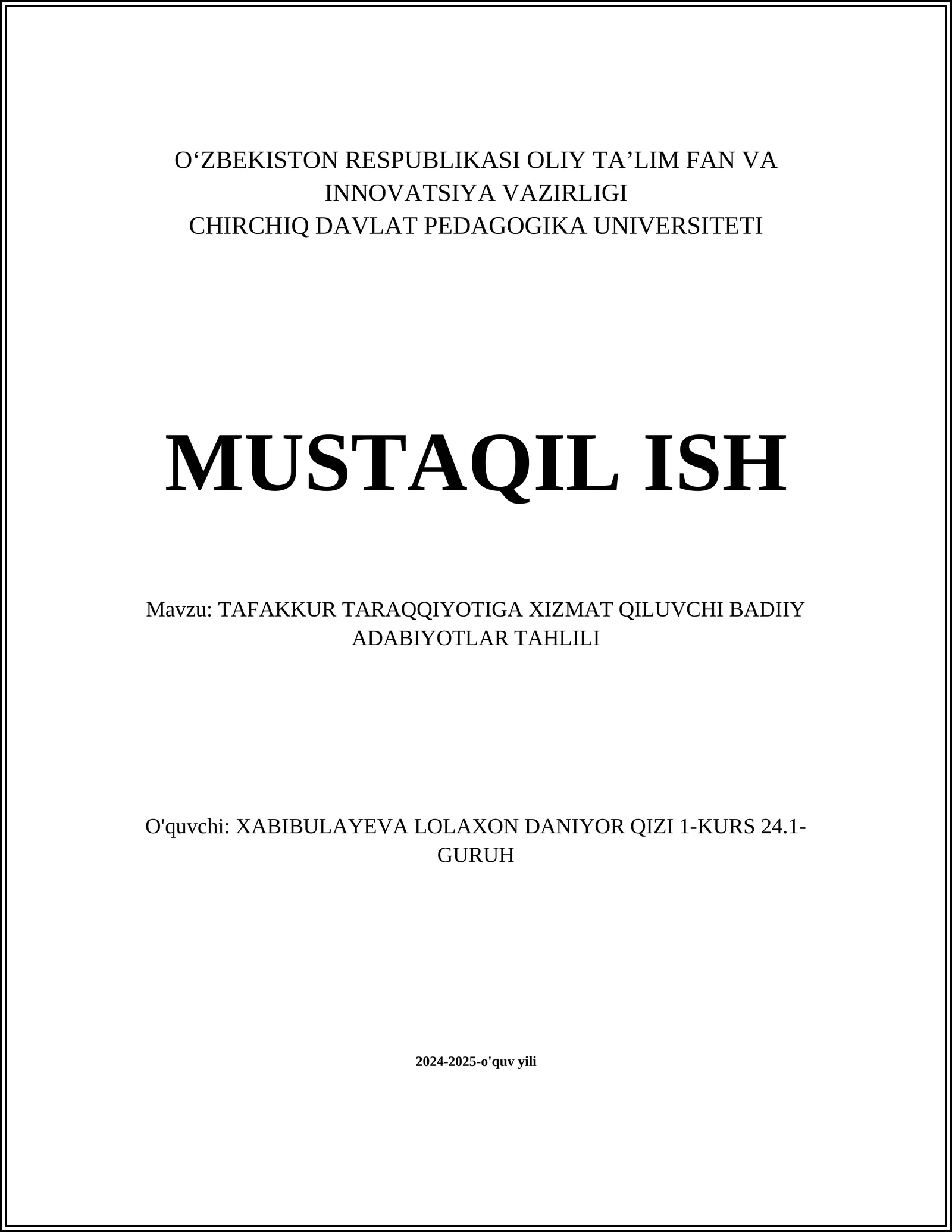 TAFAKKUR TARAQQIYOTIGA XIZMAT QILUVCHI BADIIY ADABIYOTLAR TAHLILI