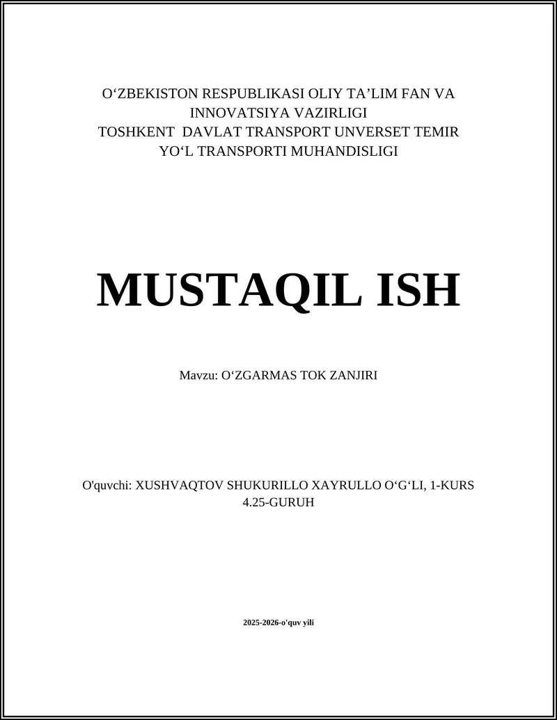 OʻZGARMAS TOK ZANJIRI