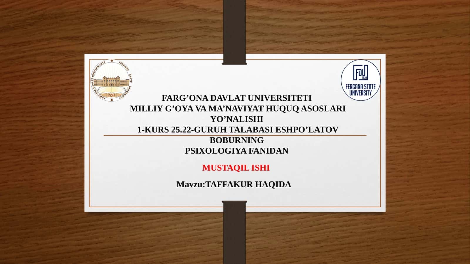 TAFFAKURHAQIDA