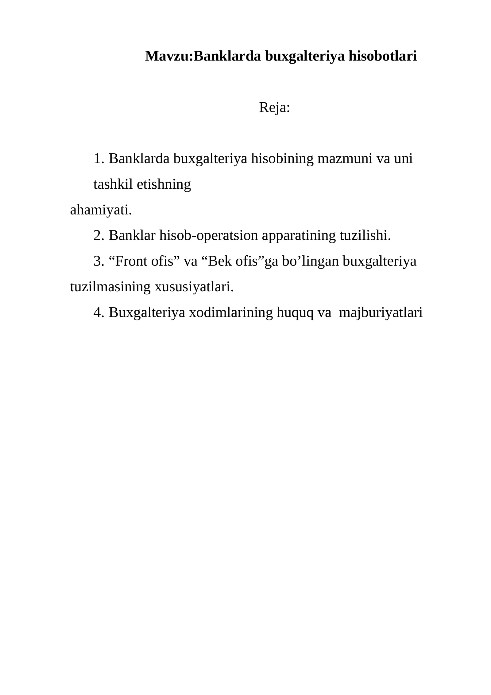 Banklarda buxgalteriya hisobotlari