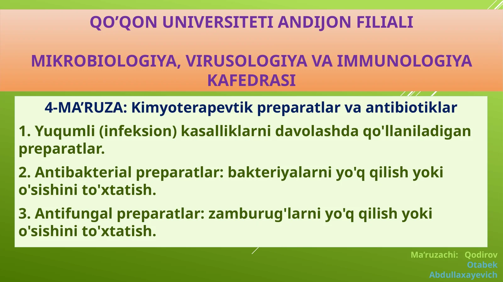 Kimyoterapevtik preparatlar va antibiotiklar