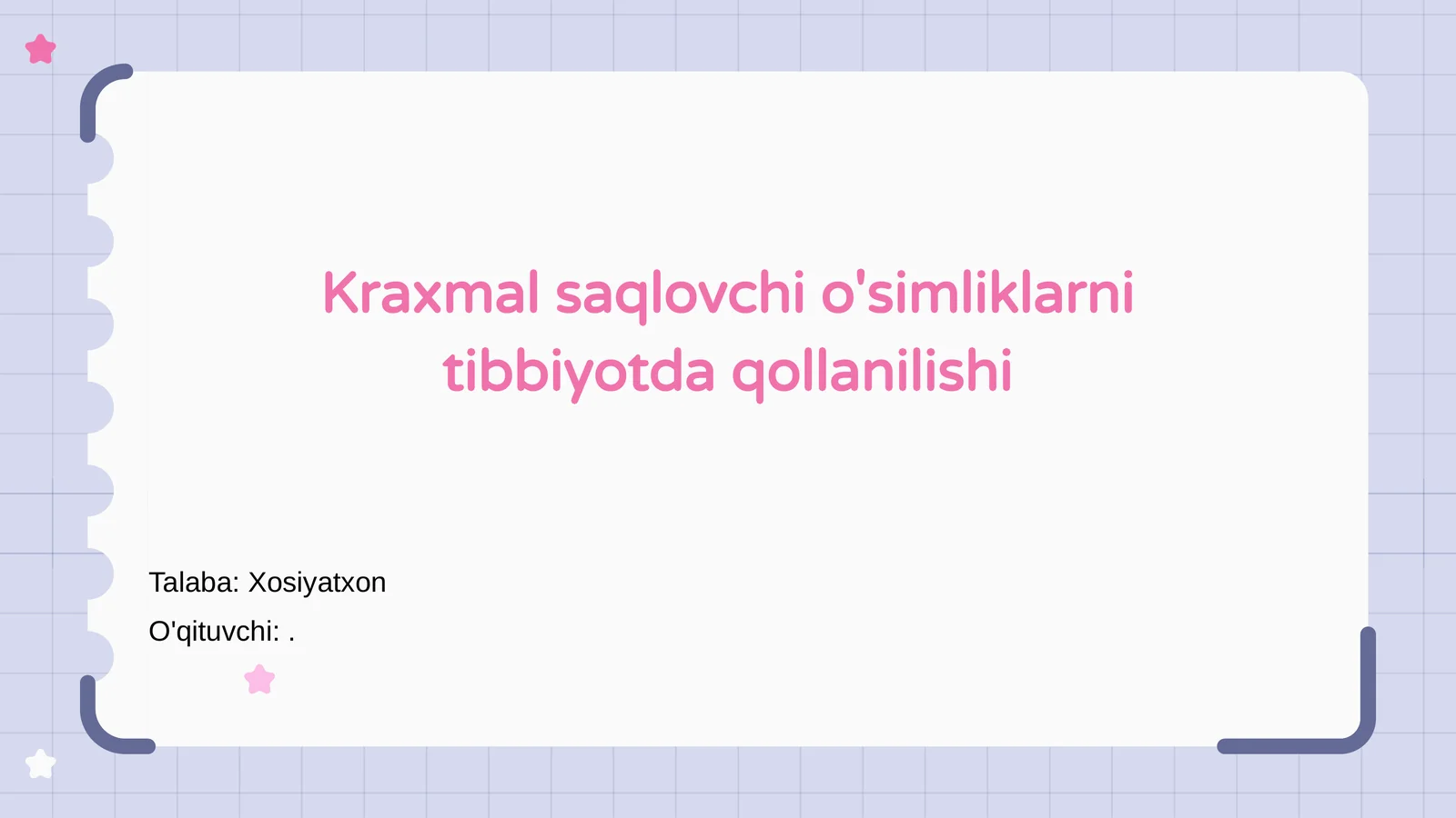 Kraxmal saqlovchi o'simliklarni tibbiyotda qollanilishi