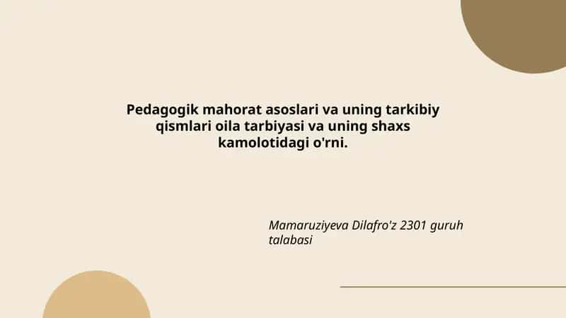 Pedagogik mahorat asoslari va uning tarkibiy qismlari