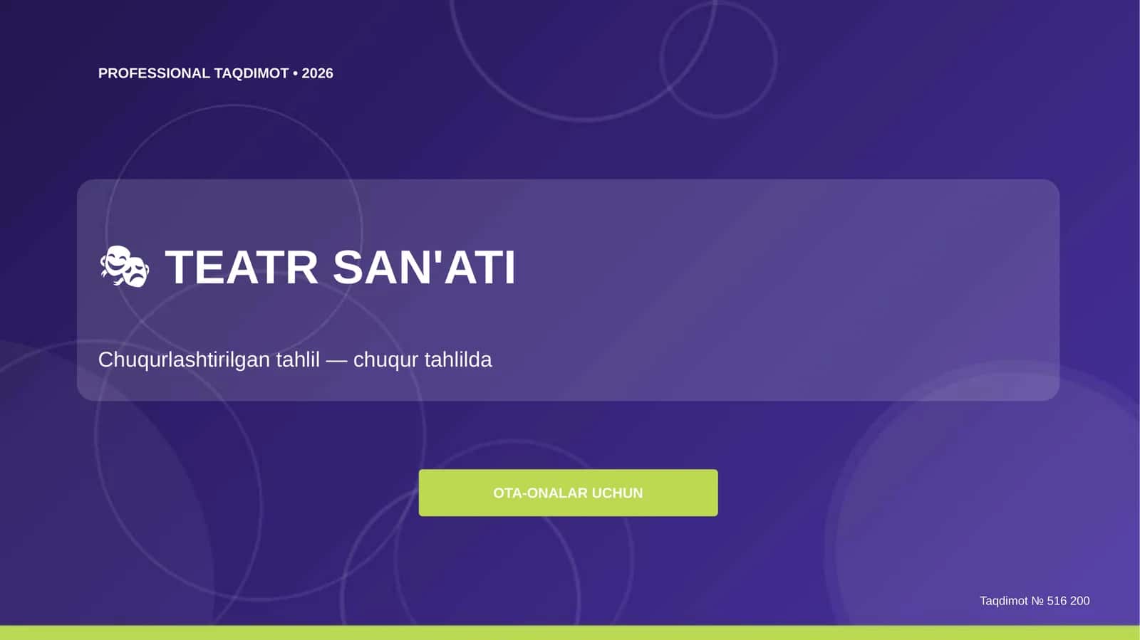 TEATR SAN'ATI: Chuqurlashtirilgan tahlil (OTA-ONALAR UCHUN)