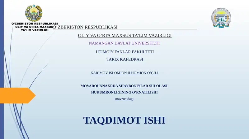 Movaraunnahrda Shayboniylar sulolasi hukumronligining o'rnatilishi