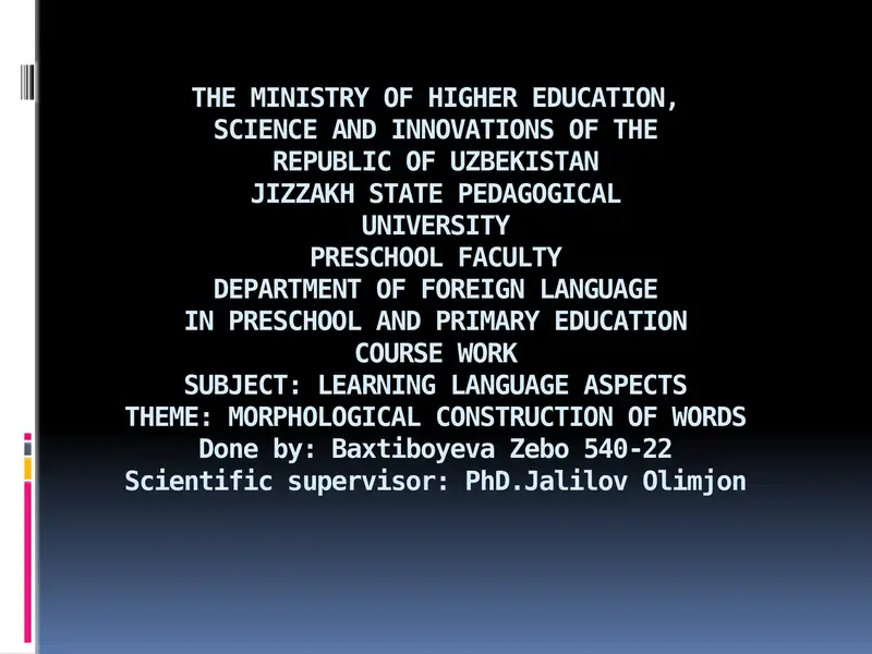 FUNDAMENTALS OF MORPHOLOGY AND WORD STRUCTURE
