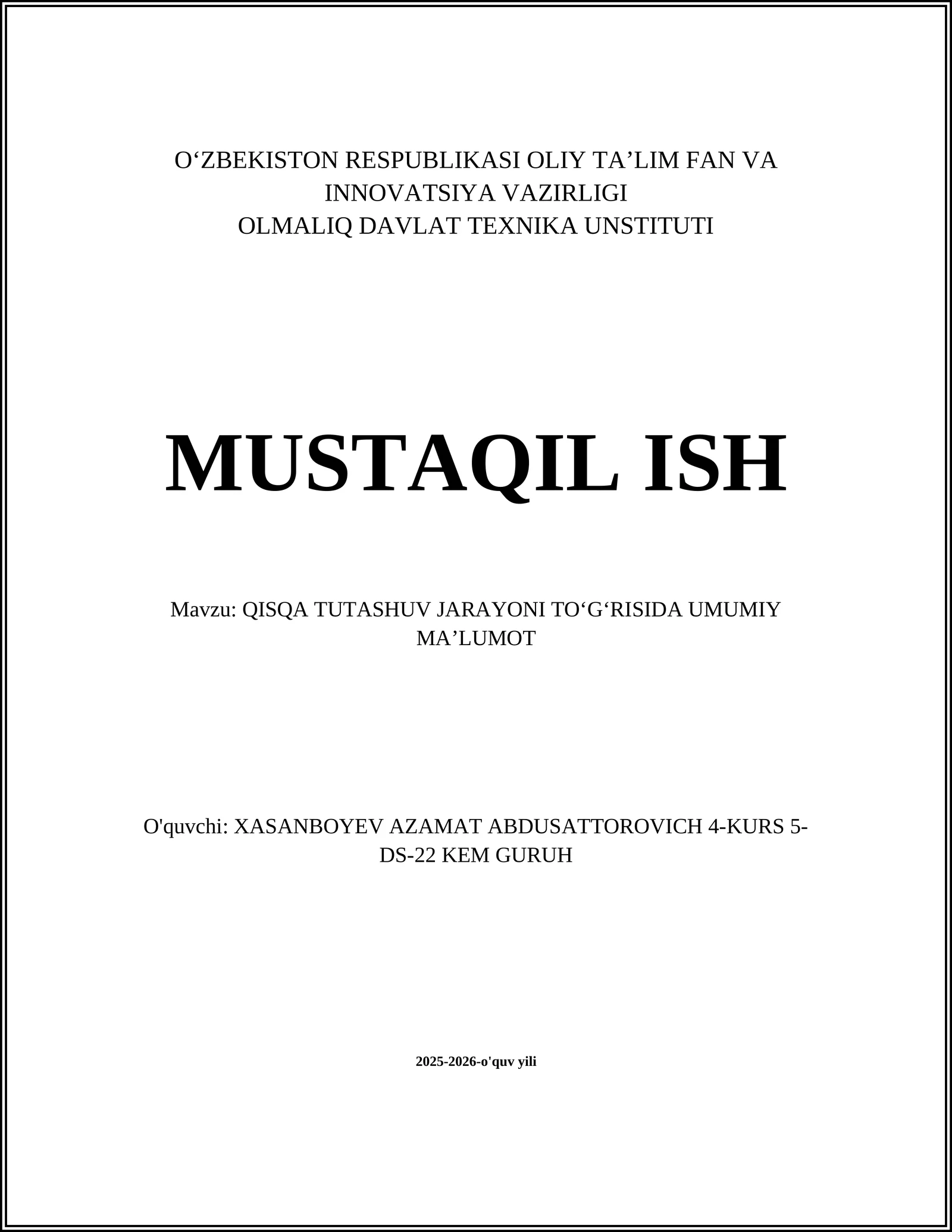 QISQA TUTASHUV JARAYONI