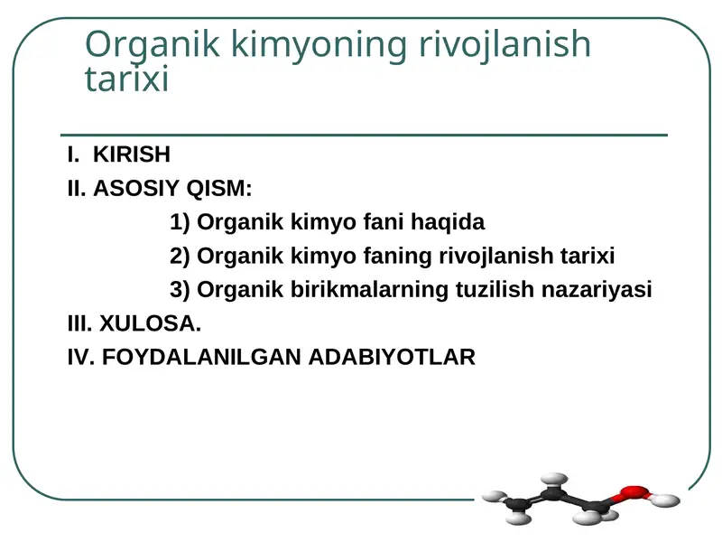 Organik kimyoning rivojlanish tarixi