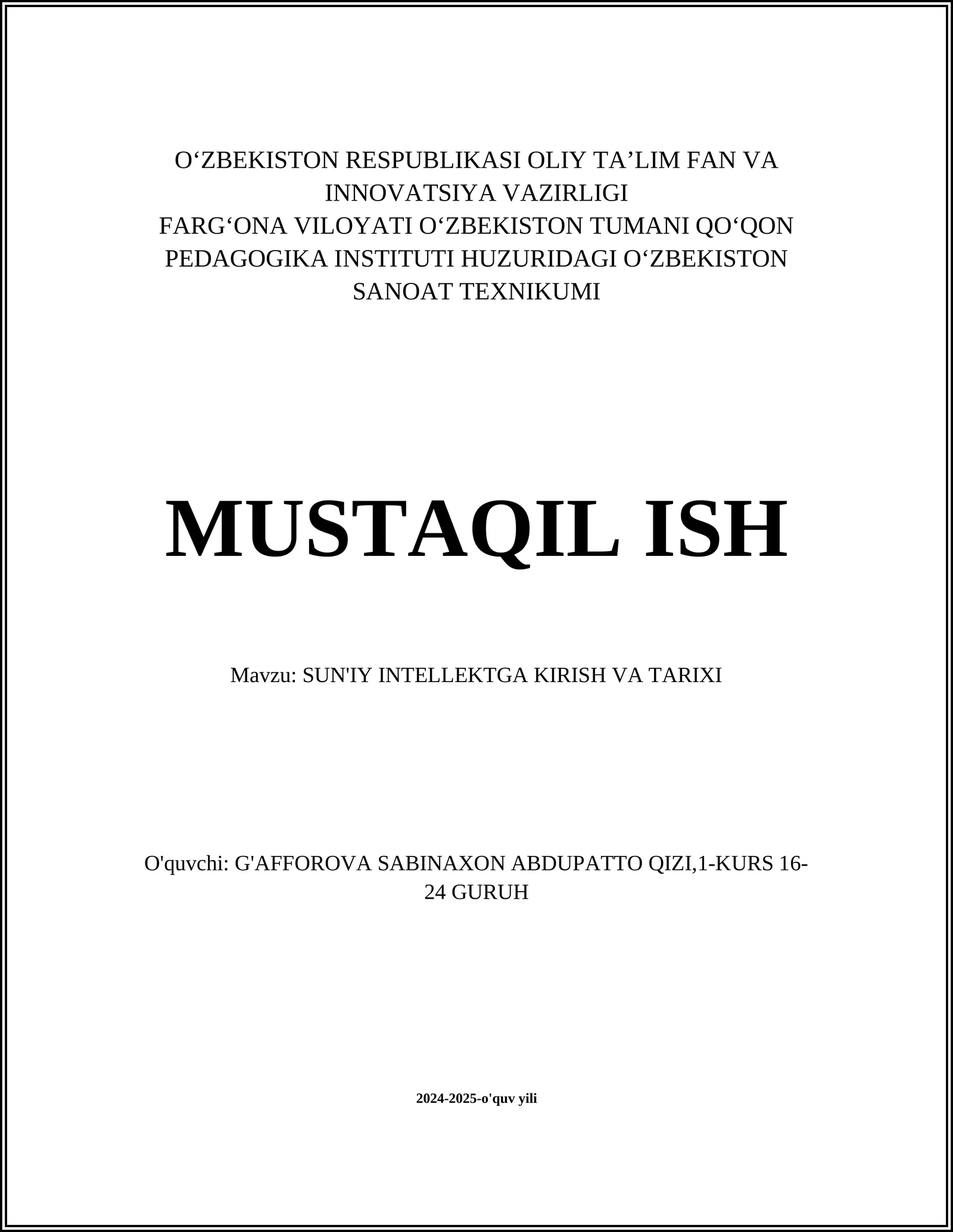 SUN'IY INTELLEKTGA KIRISH VA TARIXI