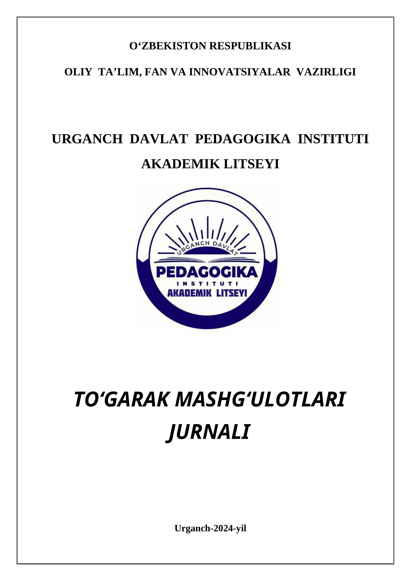 TO‘GARAK MASHG‘ULOTLARI JURNALI