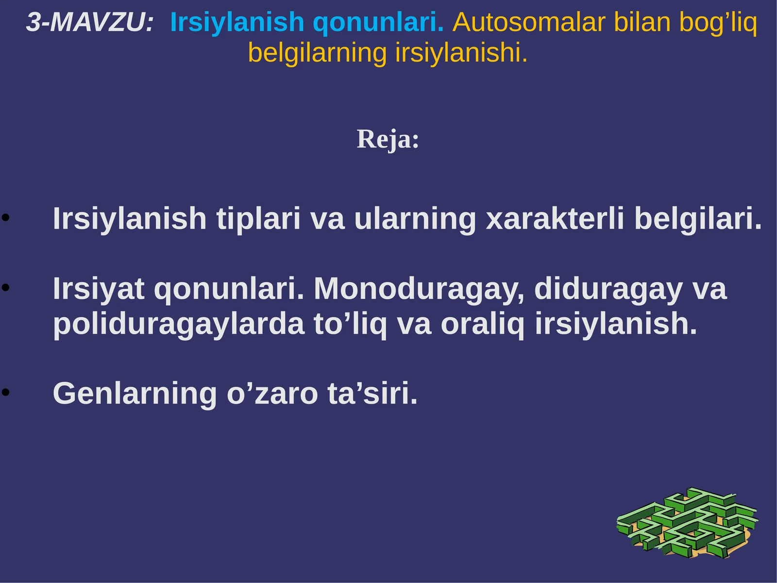 Irsiylanish qonunlari.Autosomalar bilan bog’liq belgilarning irsiylanishi