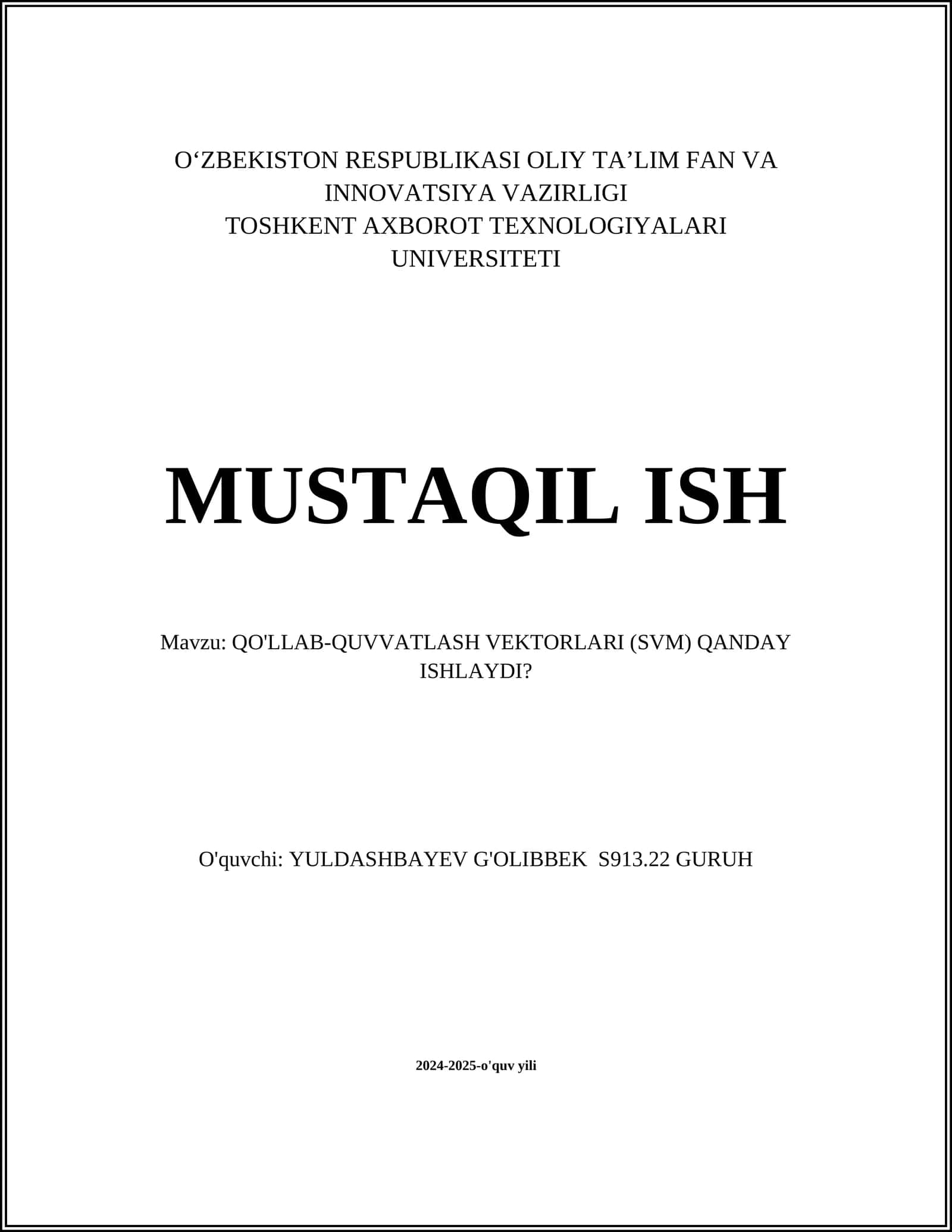 QO'LLAB-QUVVATLASH VEKTORLARI (SVM) QANDAY ISHLAYDI?