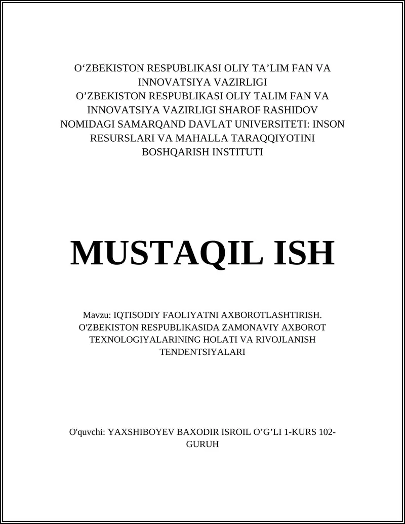 IQTISODIY FAOLIYATNI AXBOROTLASHTIRISH