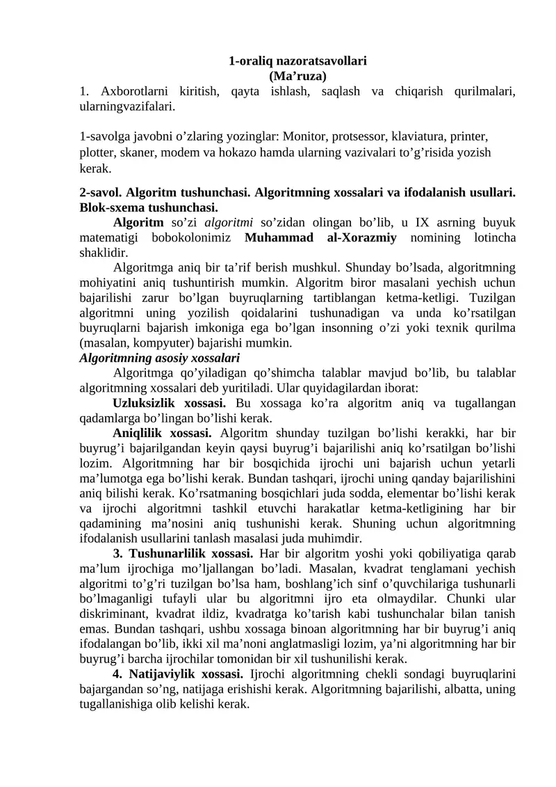 Algoritm tushunchasi