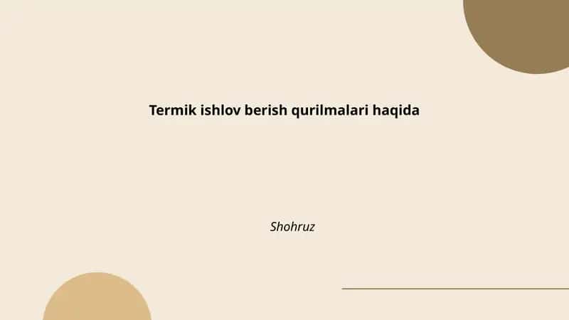 Termik ishlov berish qurilmalari
