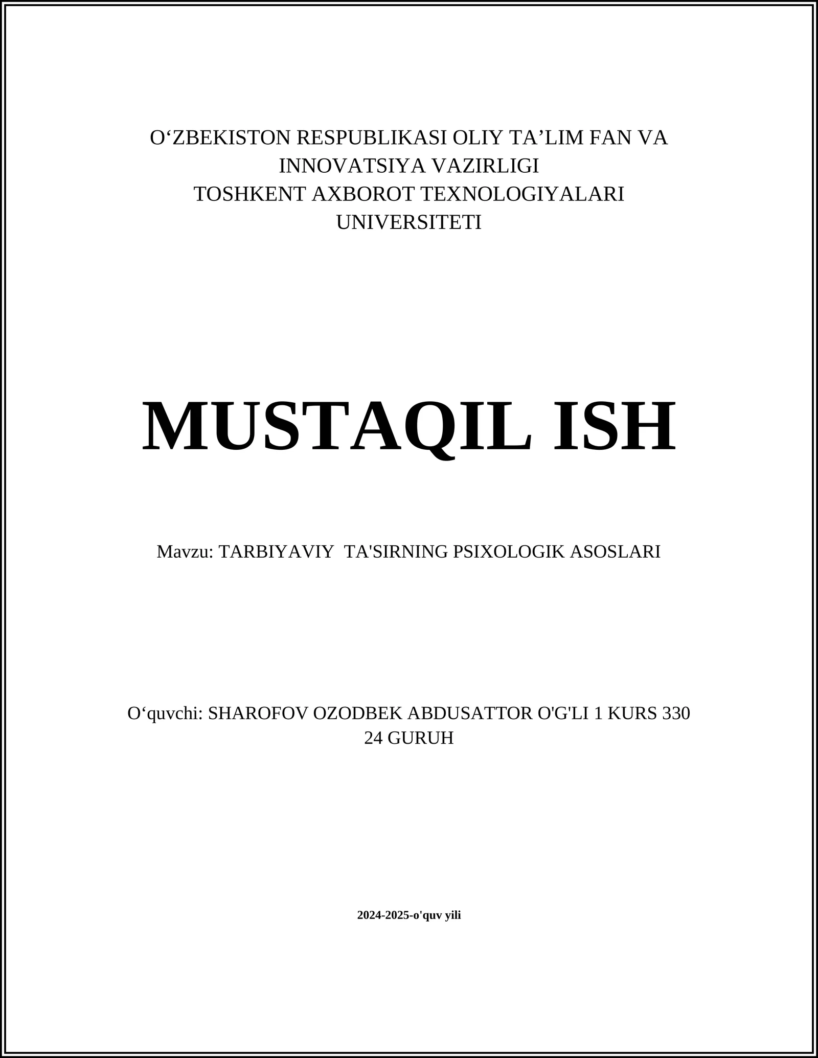 TARBIYAVIY TA'SIRNING PSIXOLOGIK ASOSLARI