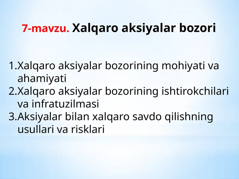 7-mavzu.Xalqaro aksiyalar bozori