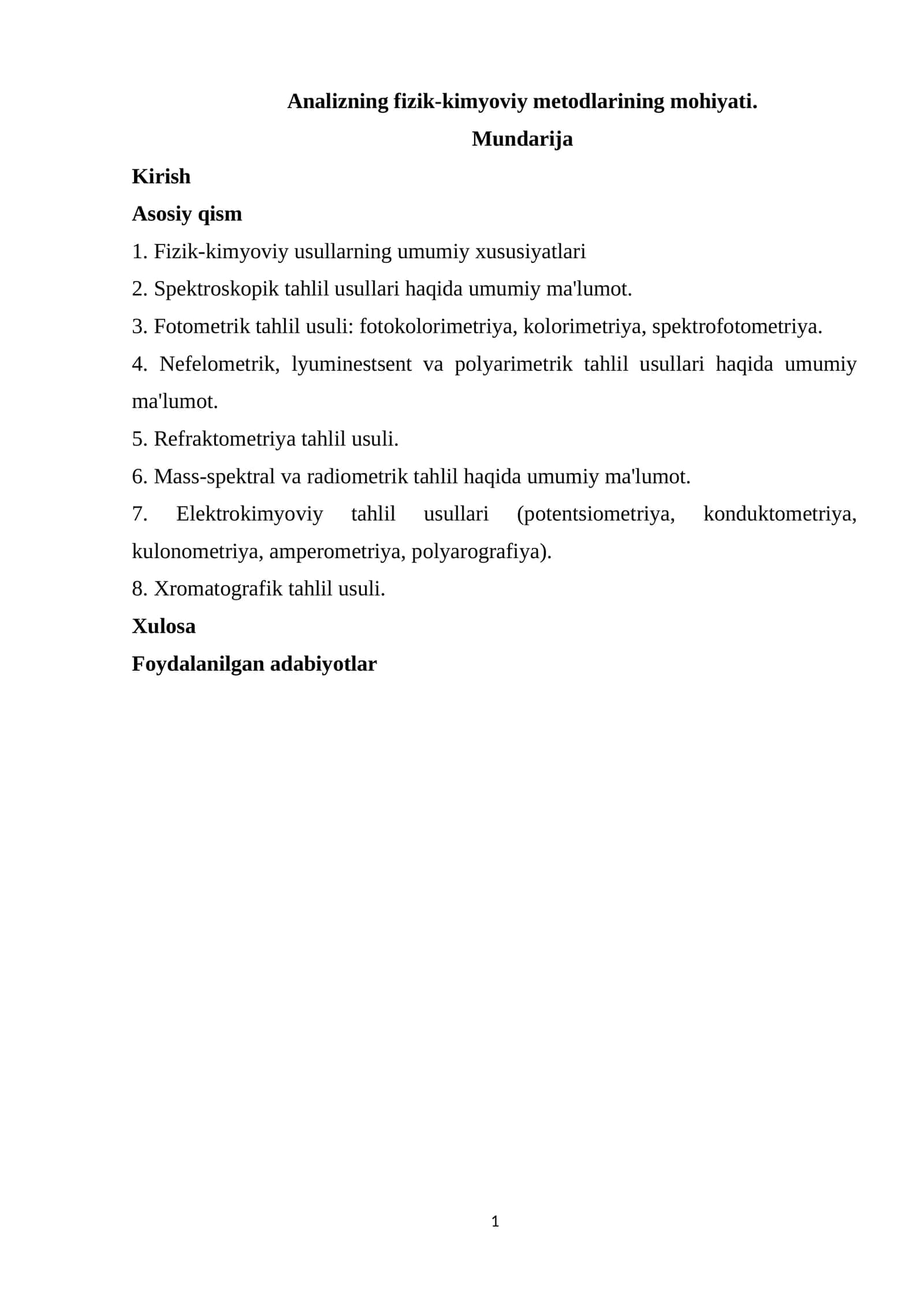 Analizning fizik-kimyoviy metodlarining mohiyati