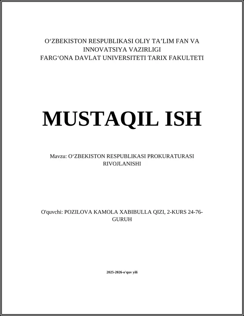 OʻZBEKISTON RESPUBLIKASI PROKURATURASI RIVOJLANISHI