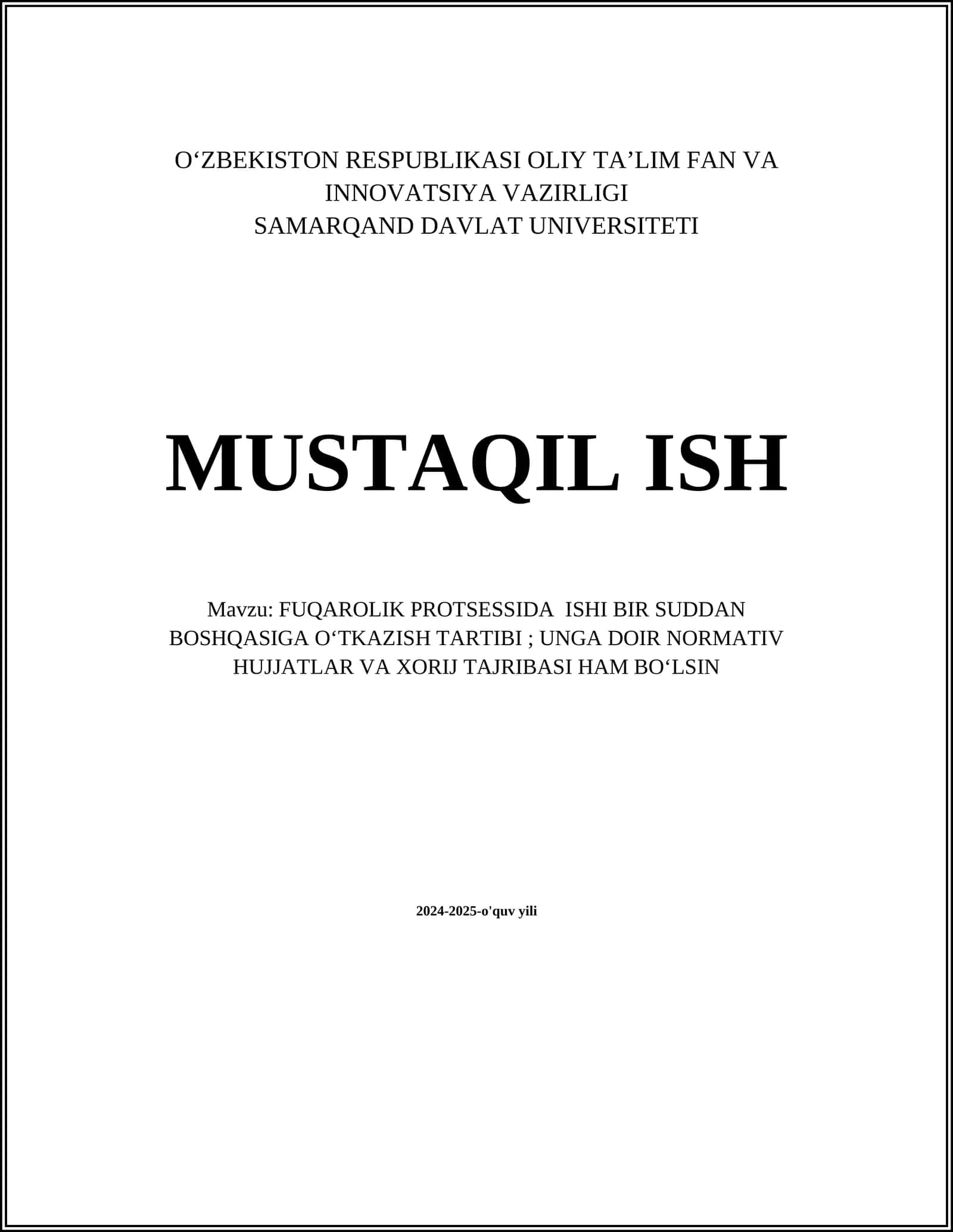 FUQAROLIK PROTSESSIDA ISHI BIR SUDDAN BOSHQASIGA OʻTKAZISH TARTIBI; UNGA DOIR NORMATIV HUJJATLAR VA XORIJ TAJRIBASI HAM BOʻLSIN