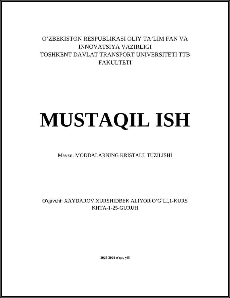 MODDALARNING KRISTALL TUZILISHI
