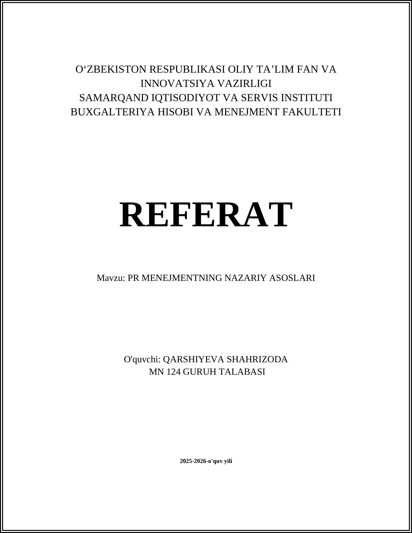 PR MENEJMENTNING NAZARIY ASOSLARI