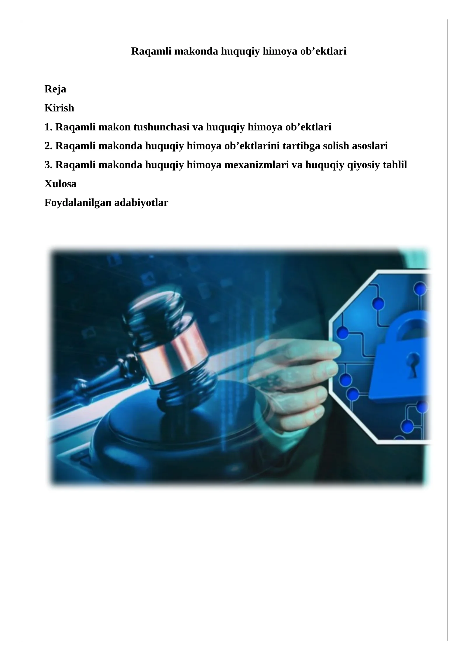 Raqamli makonda huquqiy himoya ob’ektlari