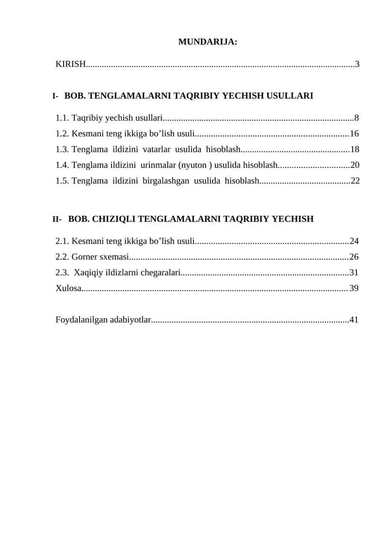 tenglamalar sistemasini taqribiy yechish usullari