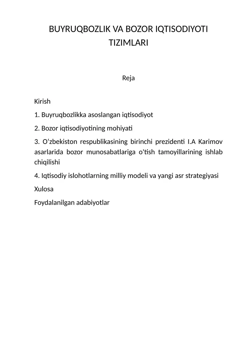 BUYRUQBOZLIK VA BOZOR IQTISODIYOTI TIZIMLARI