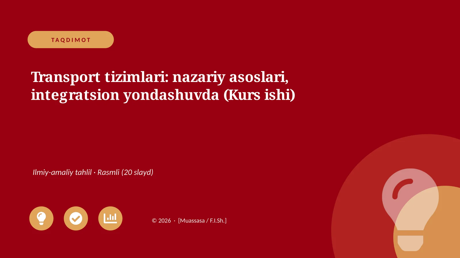 Transport tizimlari: nazariy asoslari, integratsion yondashuvda (Kurs ishi)