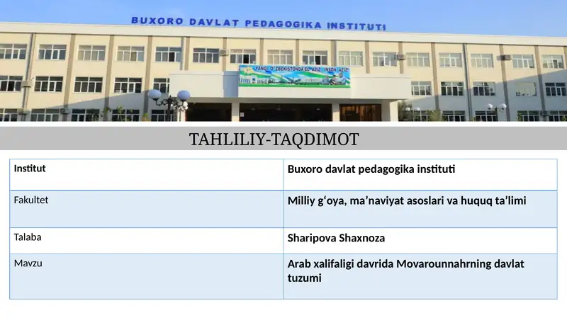 Arab xalifaligi davrida Movarounnahrning davlat tuzumi