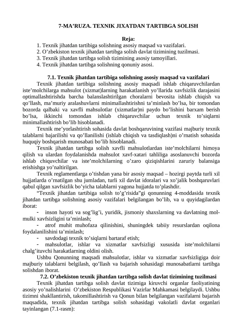 Ma’ruzaning Texnik Jihatdan Tartibga Solish
