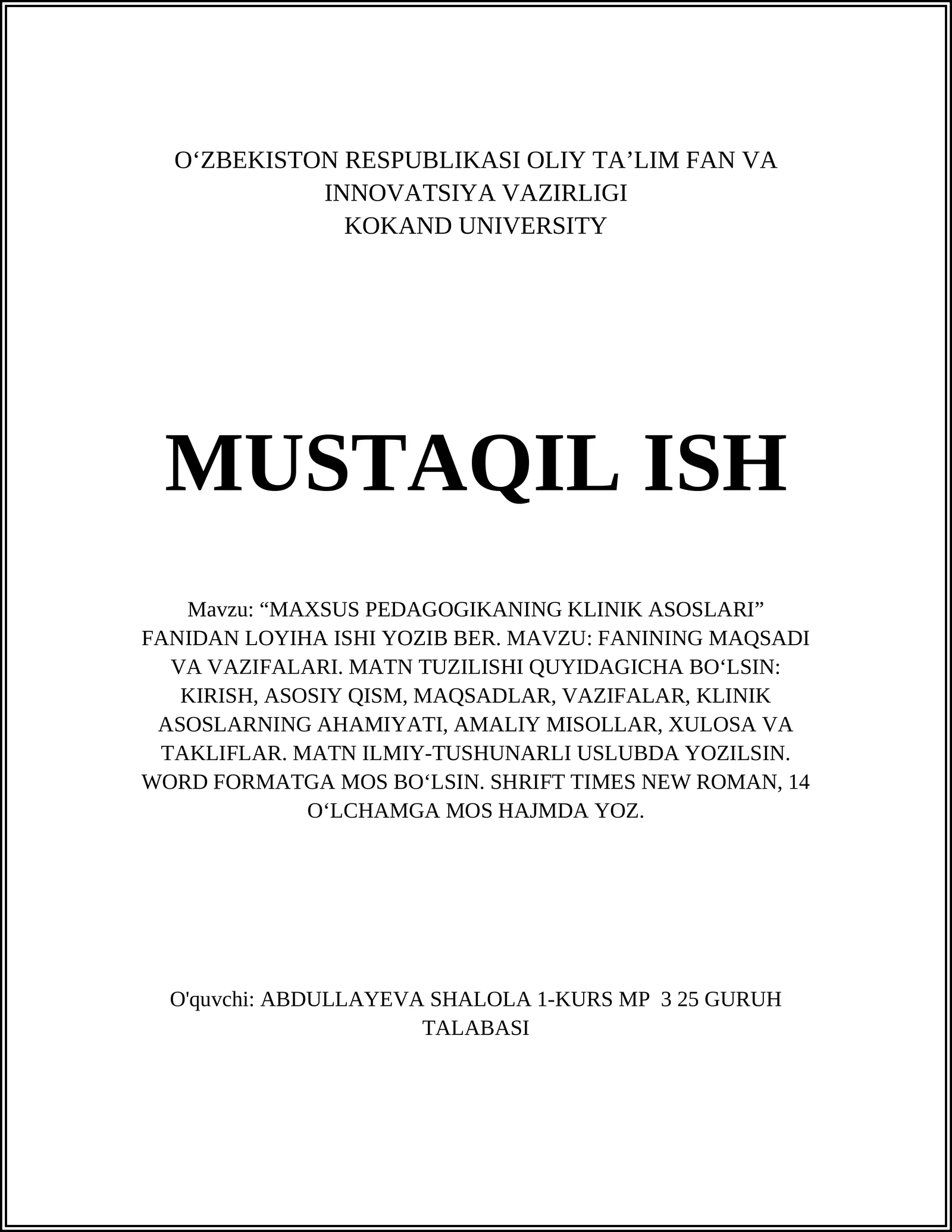 MAXSUS PEDAGOGIKANING KLINIK ASOSLARI