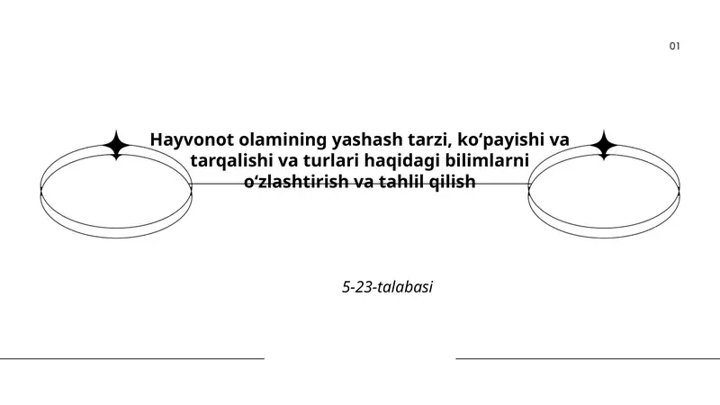 Hayvonot olamining yashash tarzi, koʻpayishi va tarqalishi va turlari haqidagi bilimlarni oʻzlashtirish va tahlil qilish