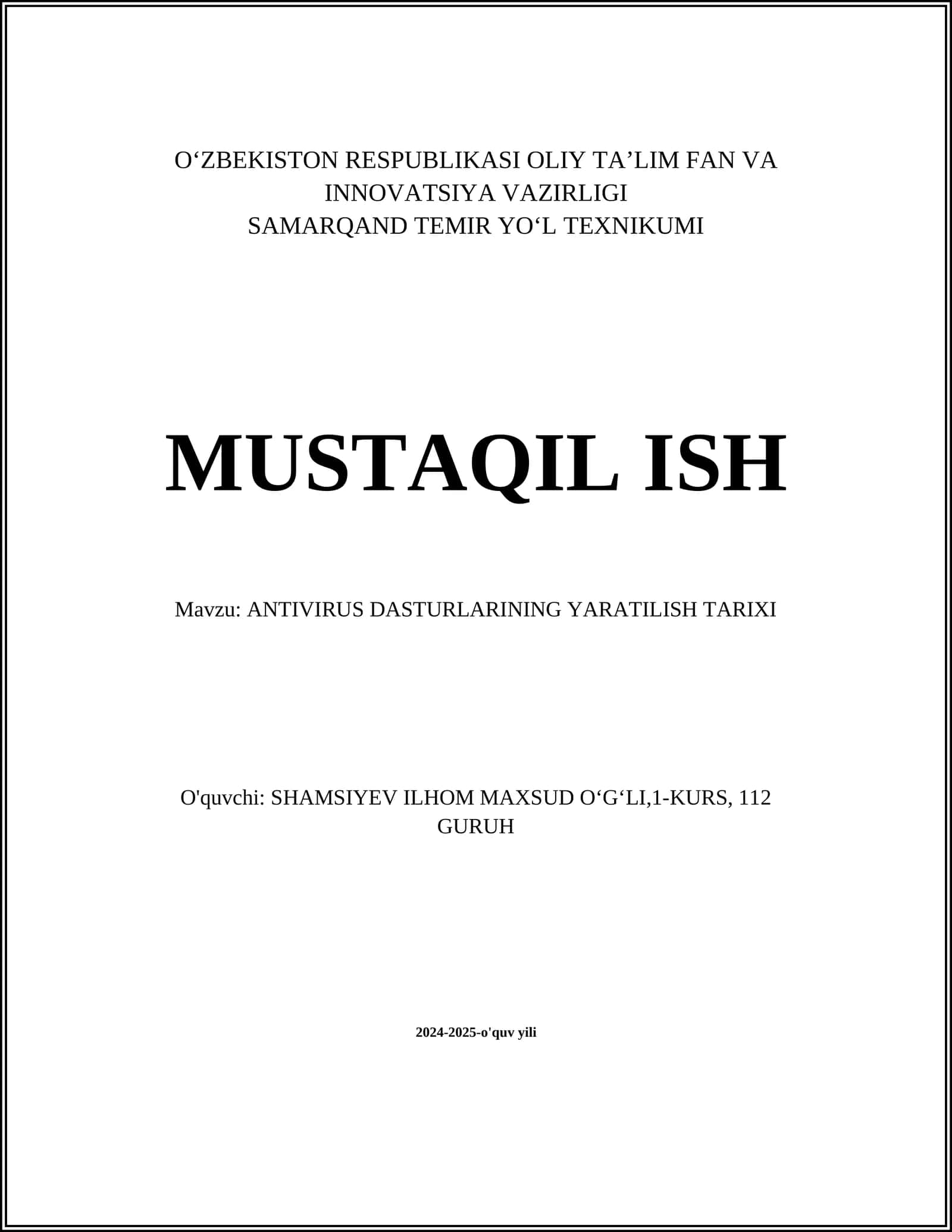 ANTIVIRUS DASTURLARINING YARATILISH TARIXI