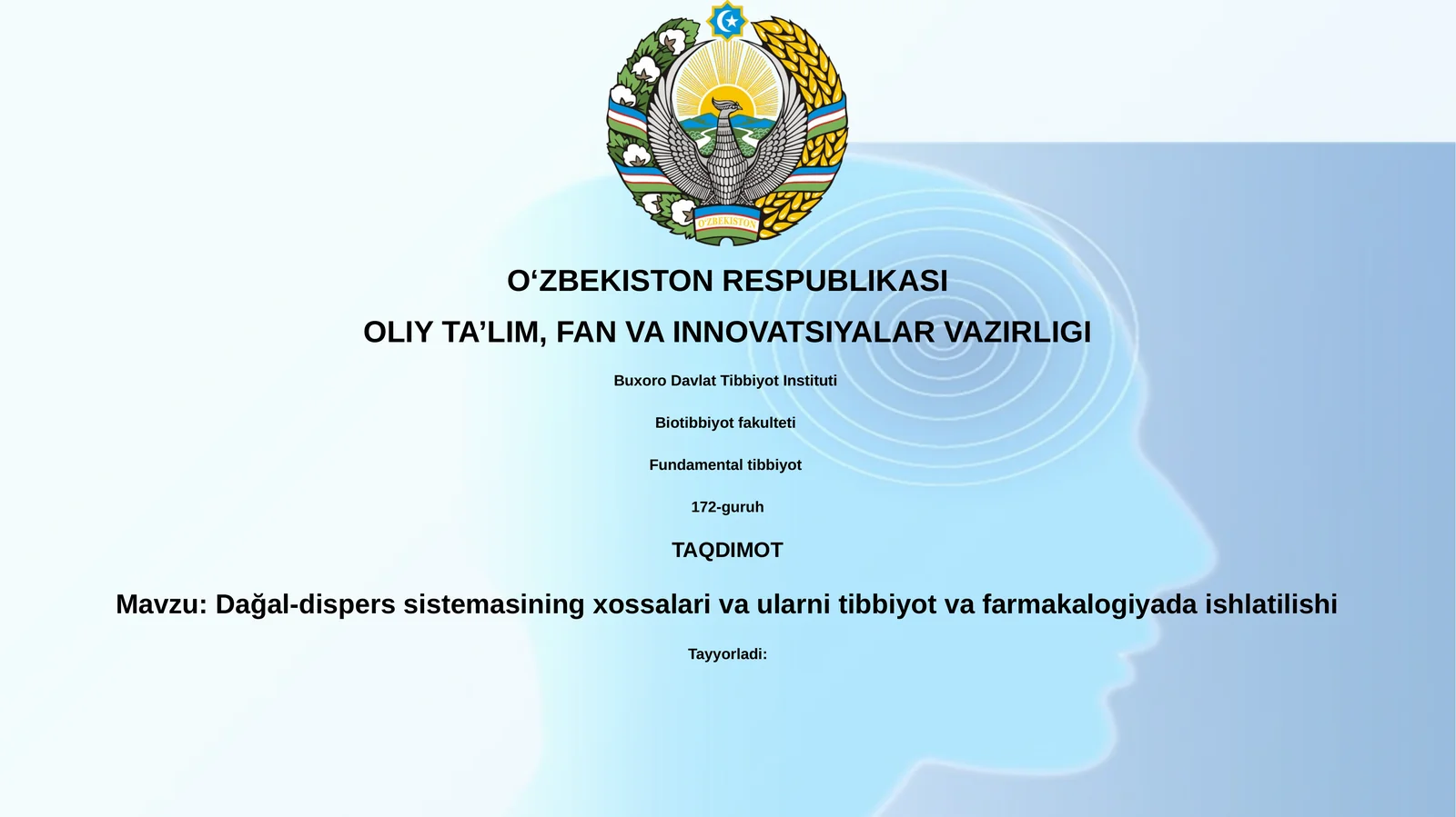 Dağal-dispers sistemasining xossalarivaularnitibbiyotvafarmakalogiyadaishlatilishi