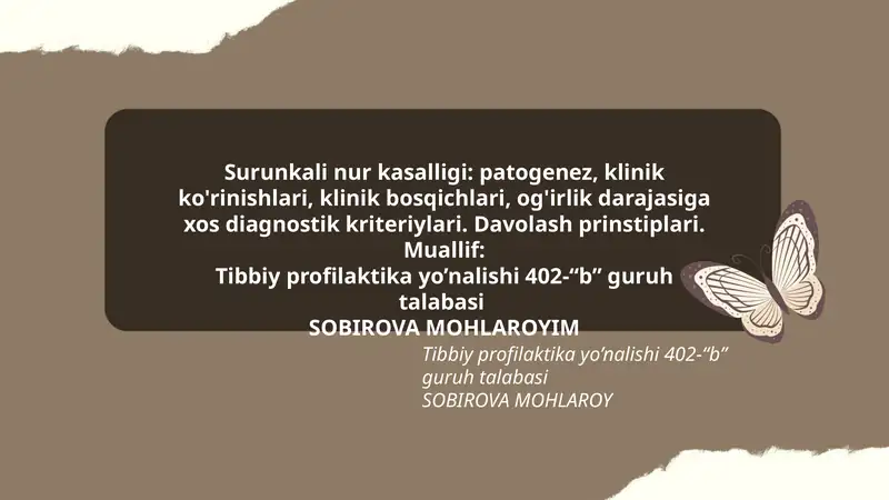 Surunkali nur kasalligi: patogenez, klinik ko'rinishlari, klinik bosqichlari, og'irlik darajasiga xos diagnostik kriteriylari. Davolash prinstiplari.