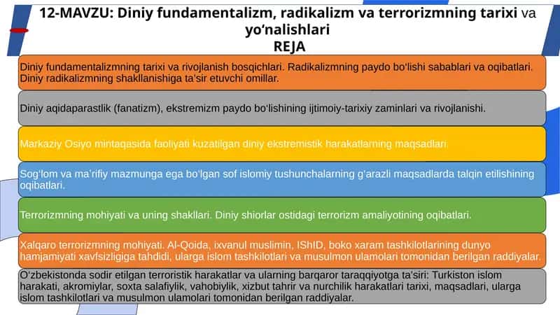 Diniy fundamentalizm, radikalizm va terrorizm tarixi